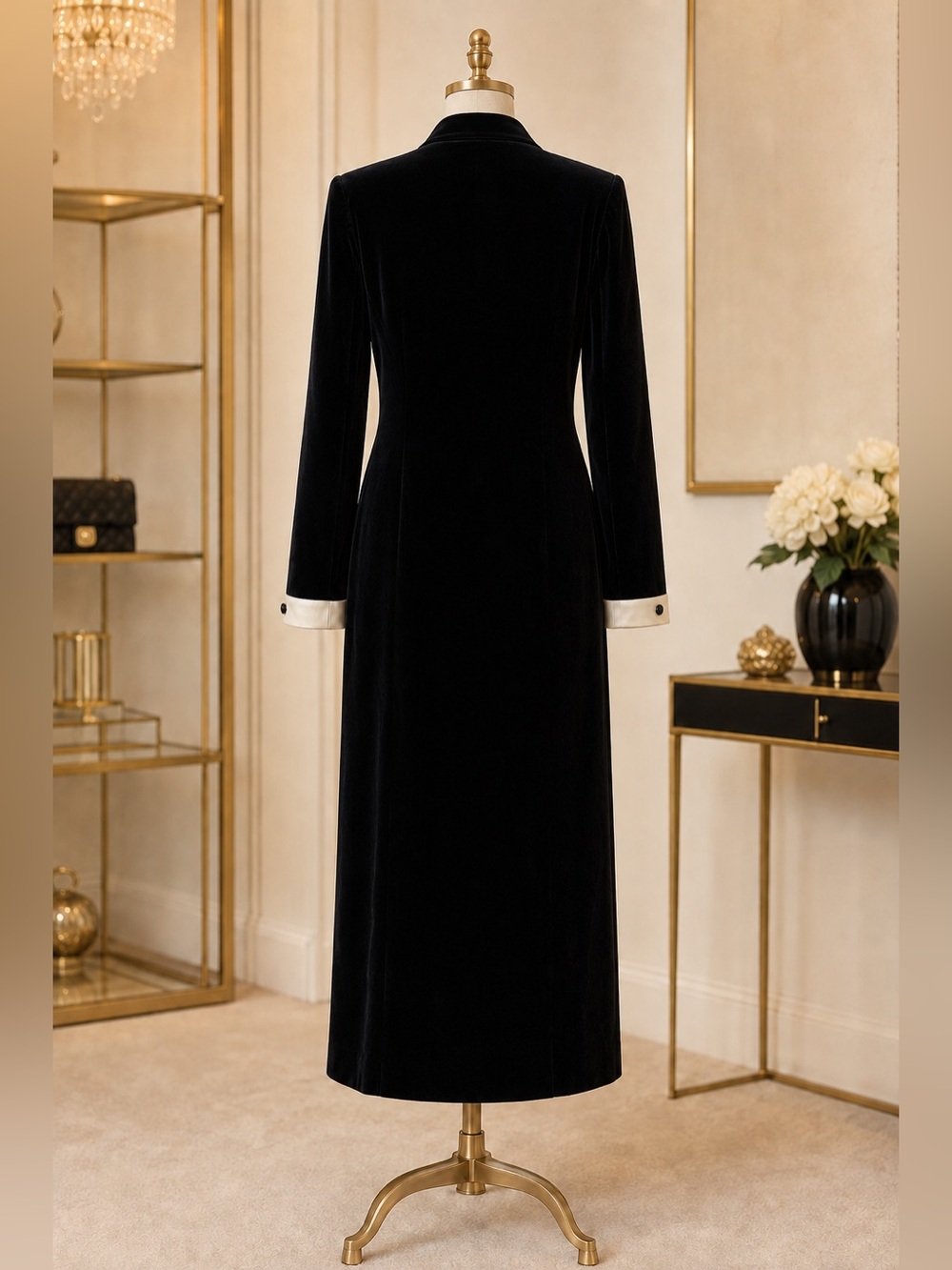Black Ivory Formal Velvet Coat Dress Made in USA - Picture 4 of 6